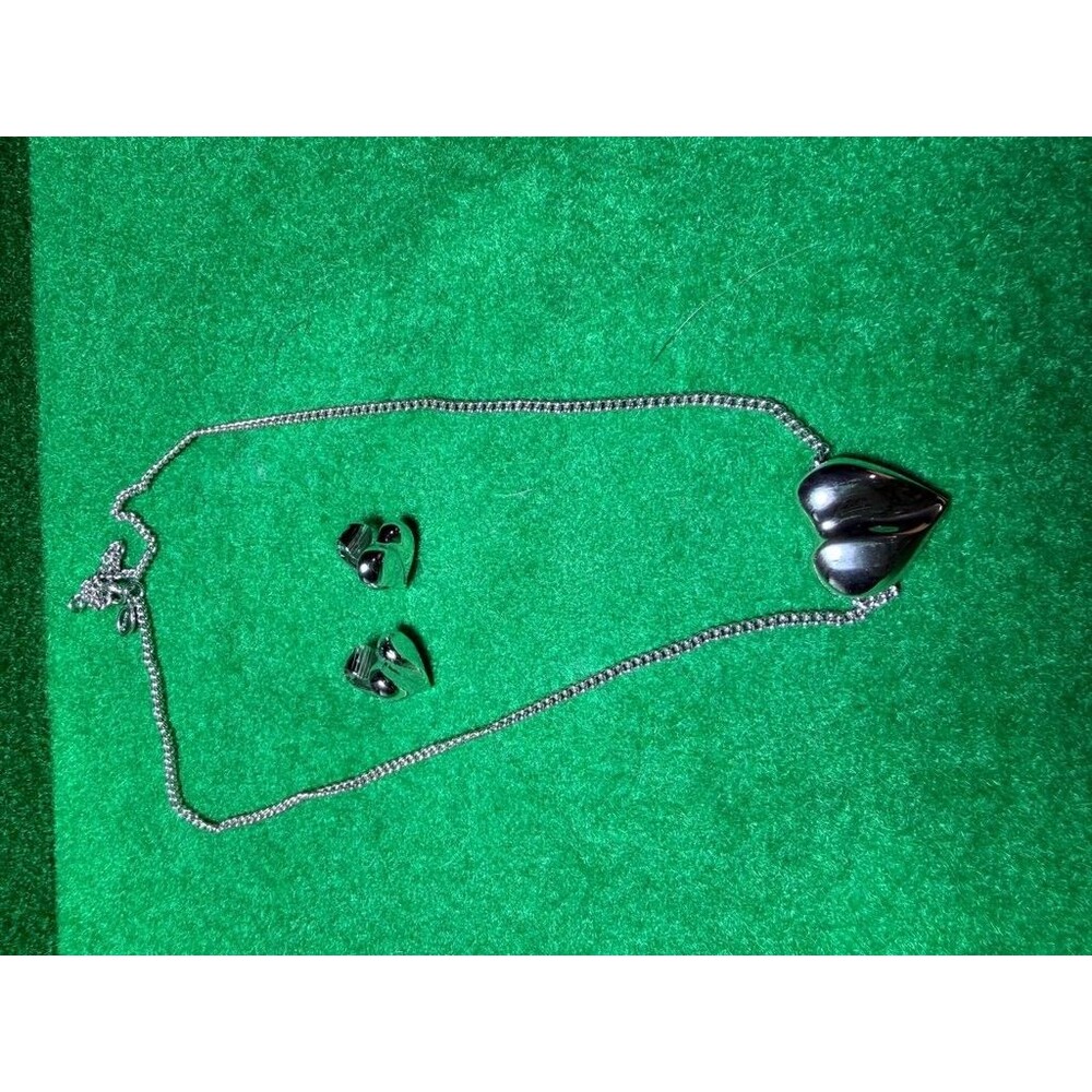 Avon Silver-Tone Heart Necklace and Earring Set